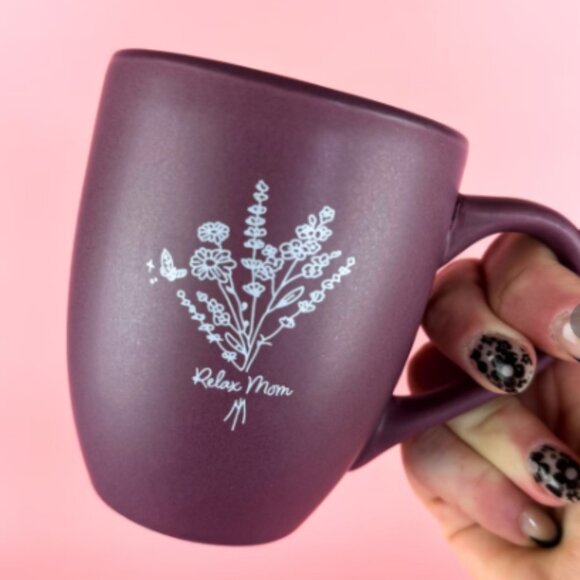 NWT  Blush Teas “Relax Mom” 12oz Mug in Plum - Picture 11 of 16